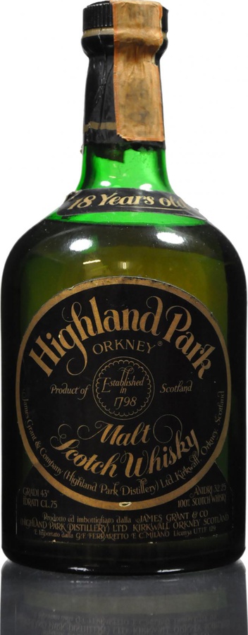 Highland Park 1958 Green Dumpy Bottle Ferraretto Import Milano 43% 750ml