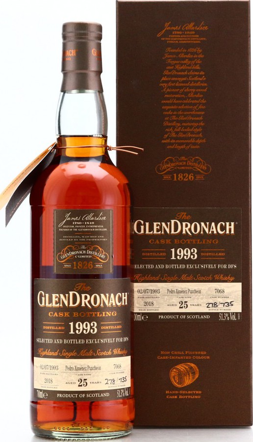 Glendronach 1993 Pedro Ximenez Puncheon Cask Bottling 25yo #7068 DFS Exclusive 51.3% 700ml