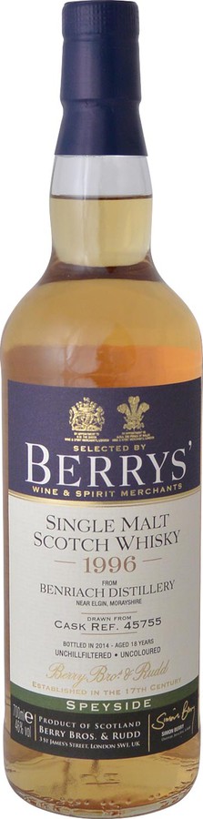 BenRiach 1996 BR Berrys #45755 46% 700ml