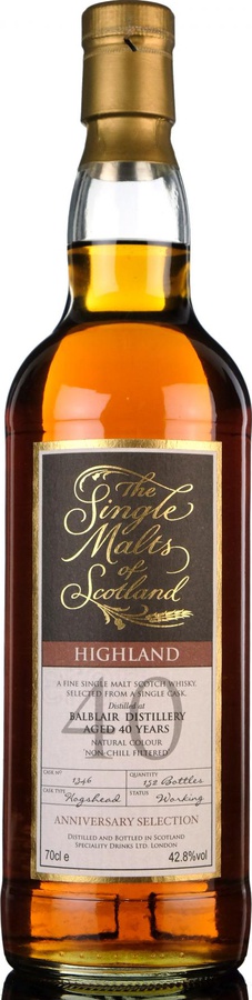 Balblair 40yo SMS Single Malts of Scotland Anniversary Selection Bourbon Hogshead #1346 42.8% 700ml