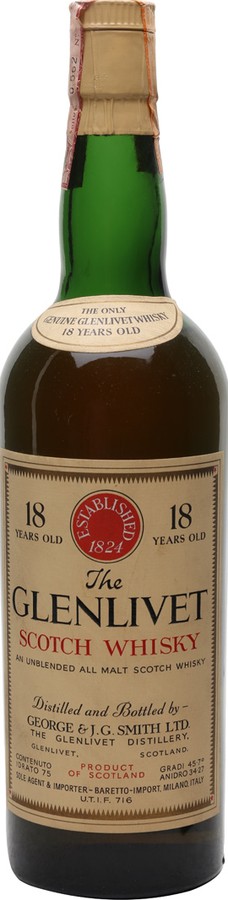 Glenlivet 1951 An unblended all malt Scotch Whisky George & J.G. Smith's Baretto-Import Milano 45.7% 750ml