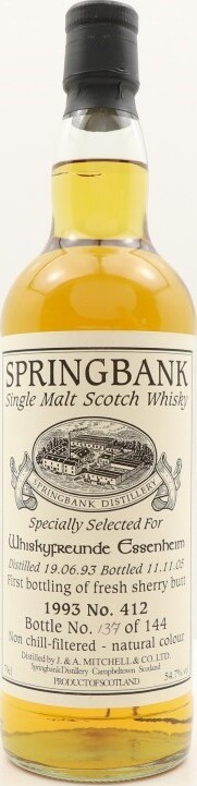 Springbank 1993 Private Bottling Whiskyfreunde Essenheim 12yo #412 54.7% 700ml