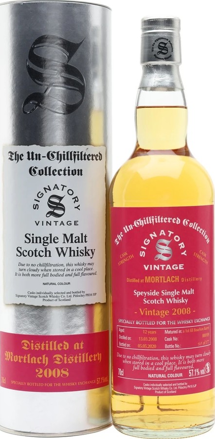Mortlach 2008 SV The Un-Chillfiltered Collection Cask Strength First fill Bourbon Barrel #800109 57.1% 700ml