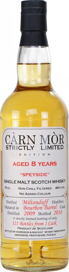 Miltonduff 2009 MMcK Carn Mor Strictly Limited Edition Bourbon Barrel 46% 700ml