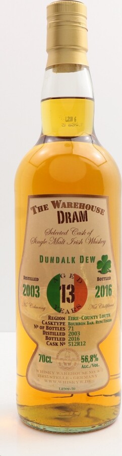Dundalk Dew 2003 WW8 The Warehouse Dram 13yo Bourbon + Rum Barrel Finish 512R12 56.8% 700ml