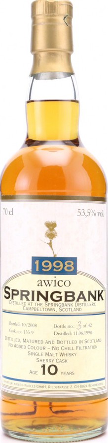 Springbank 1998 WCh Private bottling for Awico Sherry Cask 135-9 53.5% 700ml