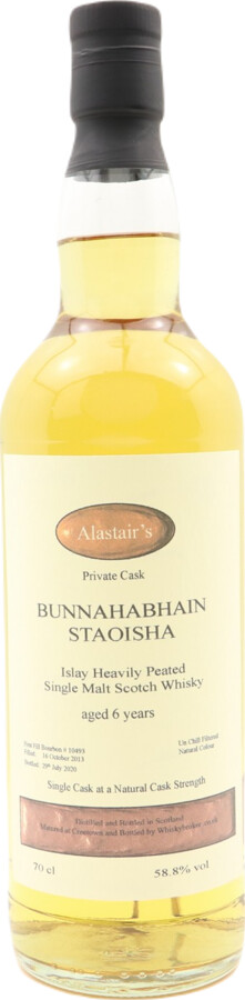 Bunnahabhain 2013 WhB Staoisha Alistair's Private Cask 1st Fill Bourbon #10493 58.8% 700ml