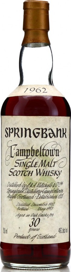 Springbank 1962 White Label Big Golden S Sherry Cask 46% 750ml
