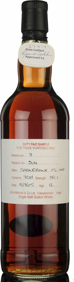 Springbank 2005 Duty Paid Sample For Trade Purposes Only First Fill Sherry Hogshead Rotation 315 56.9% 700ml