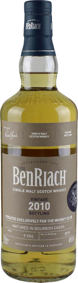 BenRiach 2010 Vintage Bottling 9yo Bourbon The Whisky Club 46% 700ml