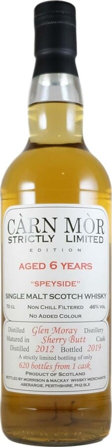Glen Moray 2012 MMcK Carn Mor Strictly Limited Edition 6yo Sherry Butt 46% 700ml