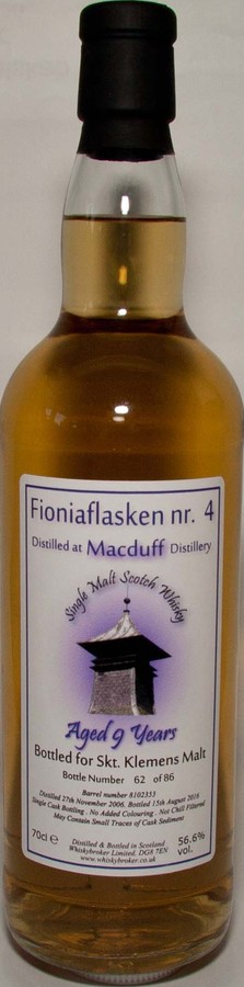 Macduff 2006 WhB Fioniaflasken nr. 4 Boubon Barrel #8102353 Skt. Klemens Malt 56.6% 700ml