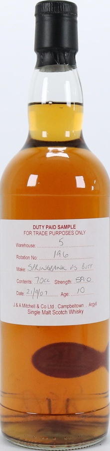 Springbank 2006 Duty Paid Sample For Trade Purposes Only Fresh Bourbon Barrel Rotation 298 59% 700ml