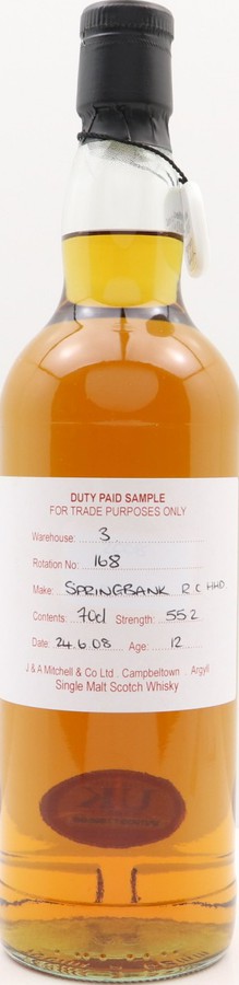 Springbank 2008 Duty Paid Sample For Trade Purposes Only Refill Sherry Butt Rotation 166 55.2% 700ml