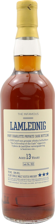 Port Charlotte 2003 The infamous Lamlednig Private Cask Bottling 13yo Sherry Hogshead #0615 50% 700ml