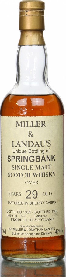 Springbank 1965 Unique Distillery Edition Sherry Casks #1298 Ian Miller and Jonathan Landau 46% 700ml