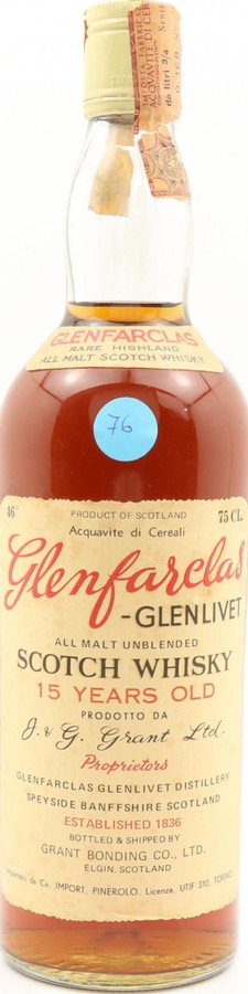 Glenfarclas 15yo All Malt Unblended Scotch Whisky Importato da Co. Import Pinerolo 46% 750ml
