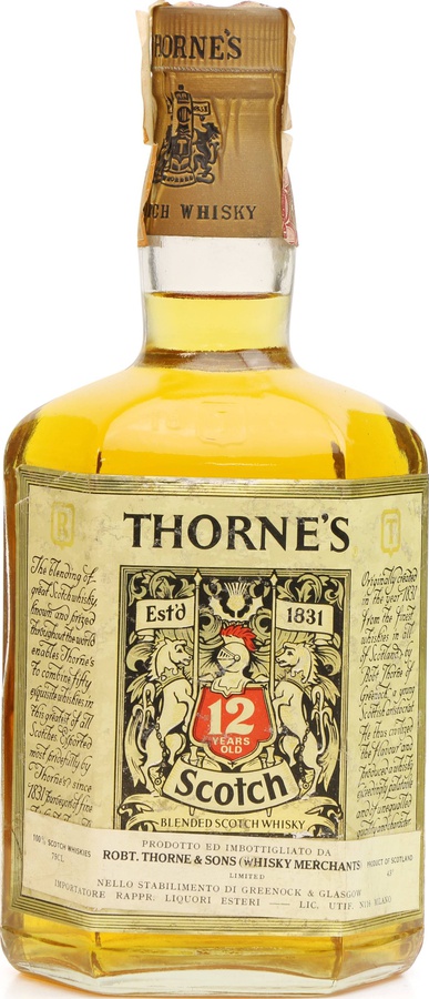Thorne's 12yo Blended Scotch Whisky Rappresentanze Liquori Esteri Italy 43% 750ml