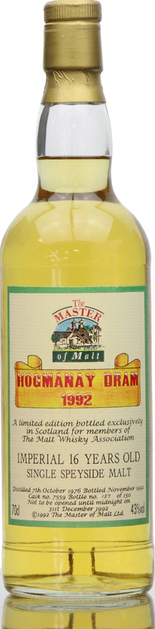 Imperial 1976 MoM Hogmanay Dram 1992 #7559 Members of the Malt Whisky Association 43% 700ml