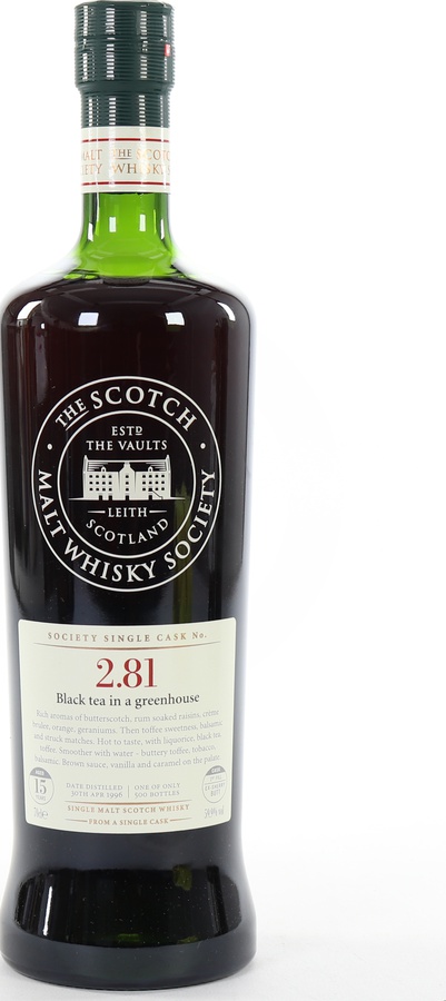 Glenlivet 1996 SMWS 2.81 Black tea in a greenhouse First Fill Sherry Butt 59.9% 700ml