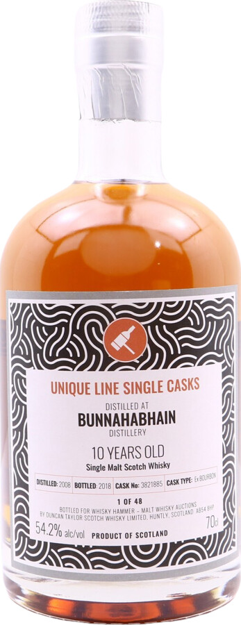 Bunnahabhain 2008 DT Unique Line Single Casks 10yo Ex-Bourbon #3821885 Whisky Hammer Malt Whisky Auctions 54.2% 700ml