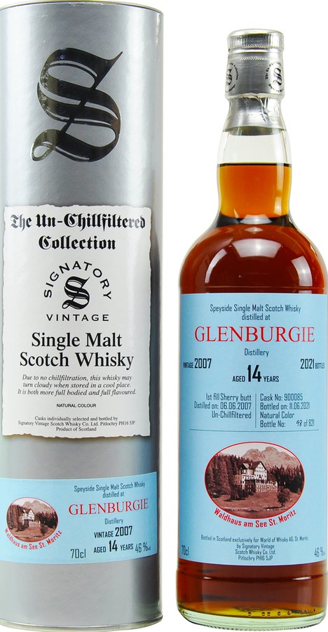 Glenburgie 2007 SV The Un-Chillfiltered Collection Waldhaus am See First Fill Sherry Butt #900085 46% 700ml