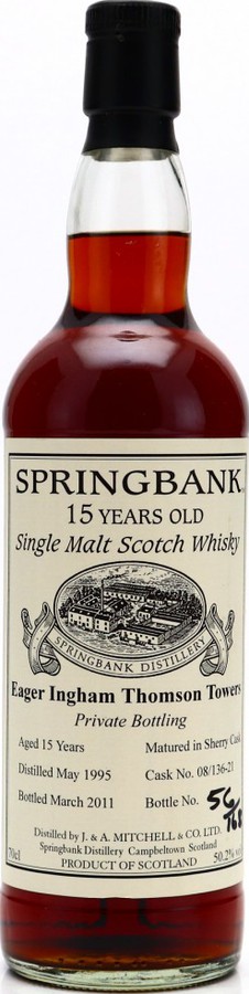 Springbank 1995 Private Bottling Sherry Cask 08/136-21 Eager Ingham Thomson Towers 50.2% 700ml