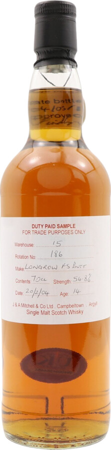 Longrow 2004 Duty Paid Sample For Trade Purposes Only 14yo Fresh Sherry Butt Rotation 186 56.8% 700ml
