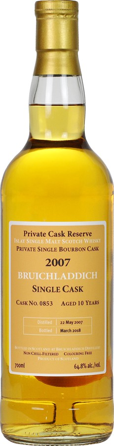 Bruichladdich 2007 Private Cask Reserve 10yo #0853 64.8% 700ml