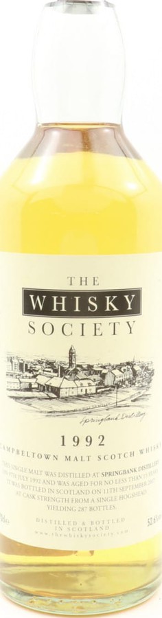Springbank 1992 SMS The Whisky Society 52.6% 700ml