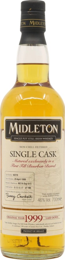 Midleton 1999 Single Cask First Fill Bourbon Barrel #40728 The Friend At Hand Belfast 46% 700ml