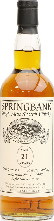 Springbank 1993 Cask Owner's Private Bottling Refill Sherry Hogshead 52.6% 700ml