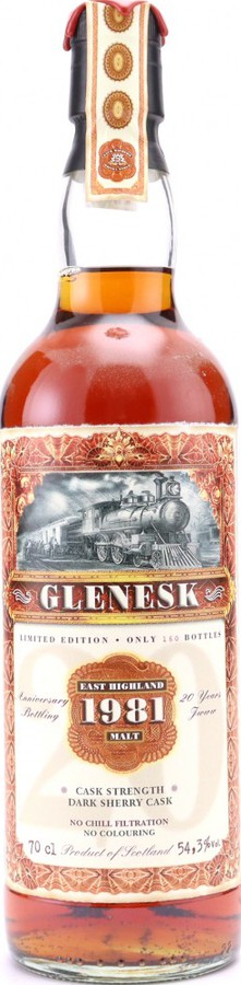 Glenesk 1981 JW Old Train Line Dark Sherry Cask #0571 Anniversary Bottling 20yo JWWW 54.3% 700ml