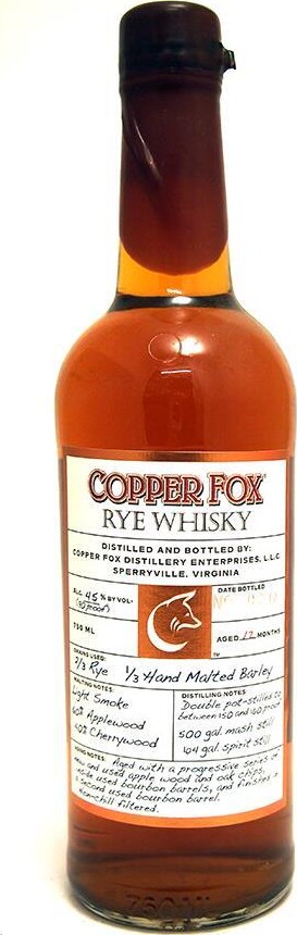 Copper Fox Rye American Grain Spirit 1yo 45% 750ml