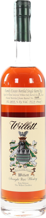 Willett 8yo Family Estate Bottled Single Barrel Rye #1408 58.8% 750ml