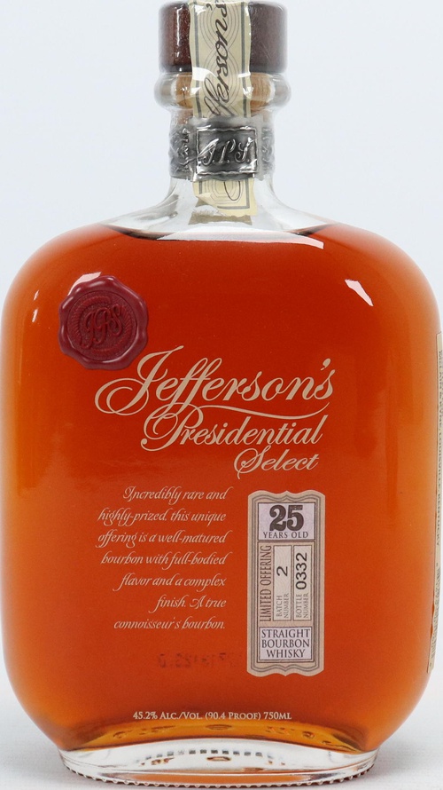 Jefferson's 25yo Presidential Select New American Oak Barrels 45.2% 750ml