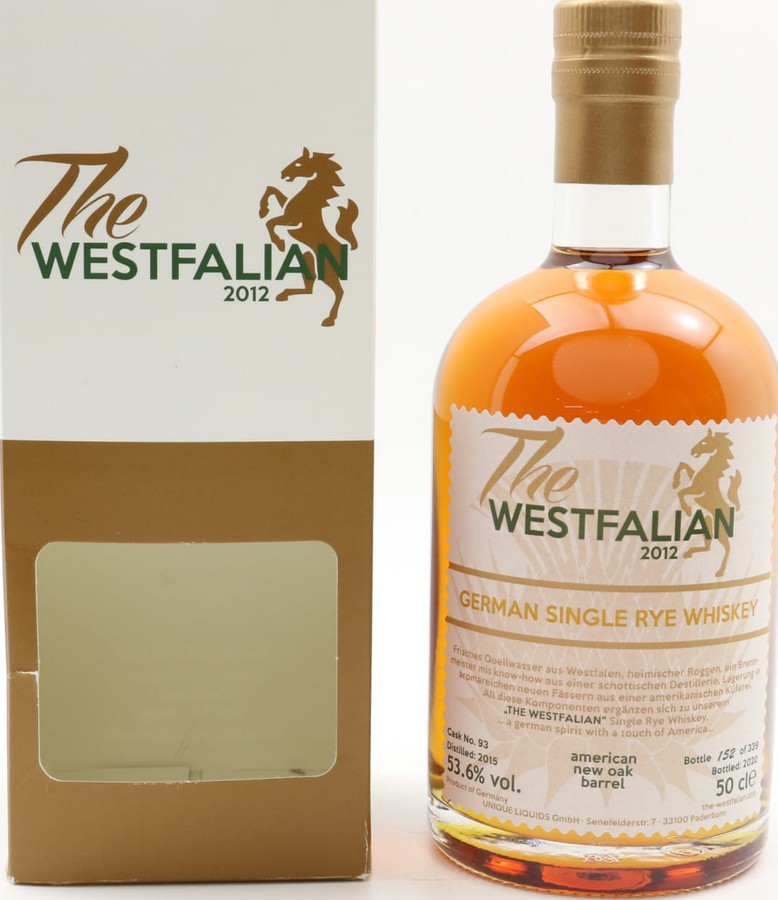 The Westfalian 2015 German Single Rye Whisky American Oak #93 53.6% 500ml