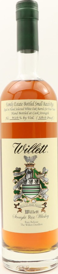 Willett 4yo Family Estate Bottled Small Batch Rye White Oak Barrels 63% 750ml