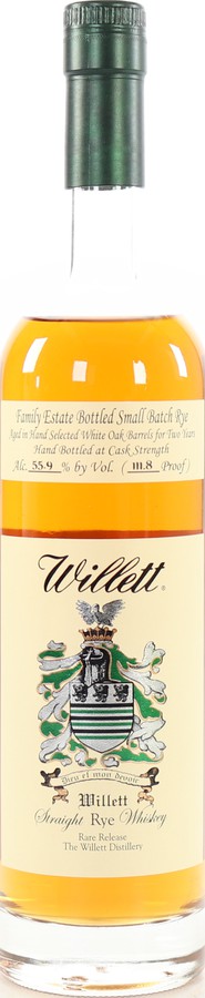 Willett 2yo Family Estate Bottled Small Batch Rye White Oak Barrels 55.9% 750ml