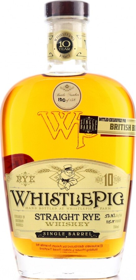 WhistlePig 10yo Straight Rye Whisky Single Barrel British Bourbon Society 57.8% 750ml