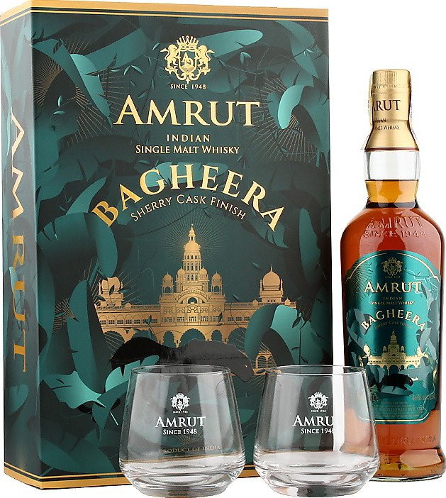 Amrut Bagheera Indian Single Malt Whisky Sherry Cask Finish Gifbox with Glasses 46% 700ml
