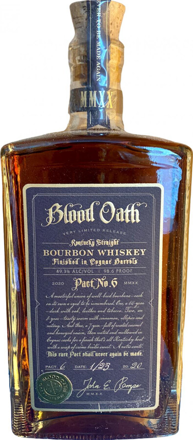 Blood Oath Pact #6 Kentucky Straight Bourbon Whisky Finished in Cognac Barrels 49.3% 750ml