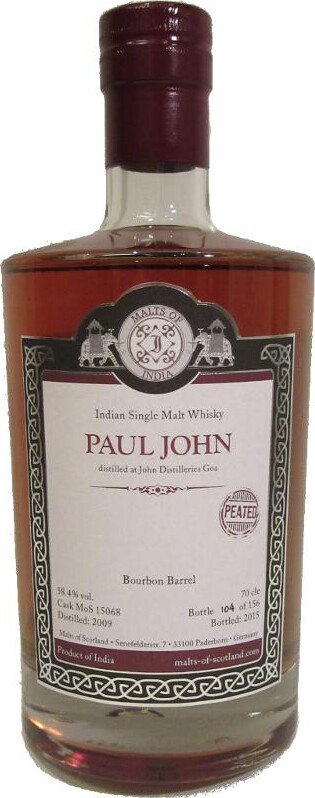 Paul John 2009 MoS Peated Bourbon Barrel 58.4% 700ml