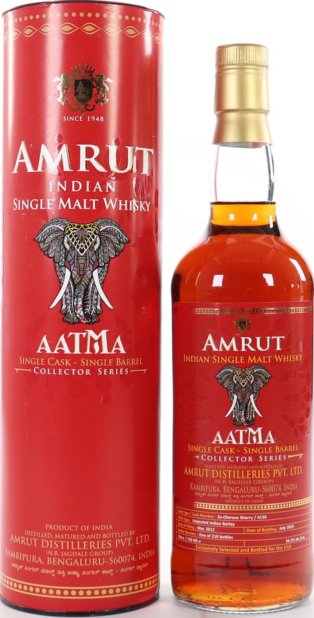 Amrut 2012 Aatma 2 Collector Series Ex-Oloroso Sherry #4136 56.5% 750ml