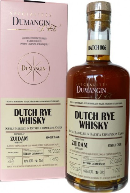 Zuidam Dutch Rye Whisky CDJF Ratafia Champenois Finish T-050 46% 700ml