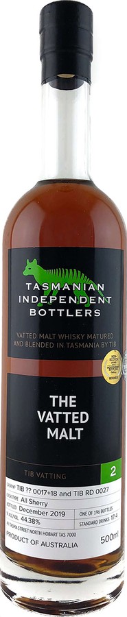 Tasmanian Independent Bottlers The Vatted Malt 2 TmIB Sherry RD 0027, ?? 0017/18 44.38% 500ml