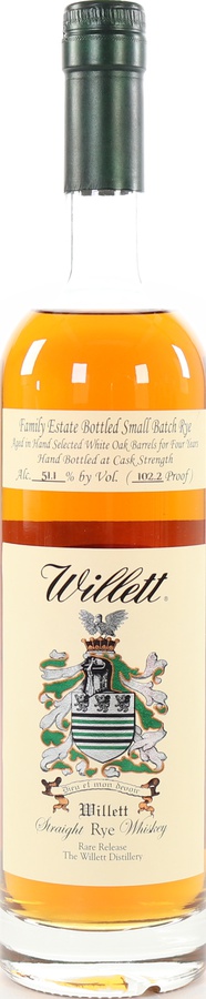 Willett 4yo Family Estate Bottled Small Batch Rye White Oak Barrels 51.1% 750ml