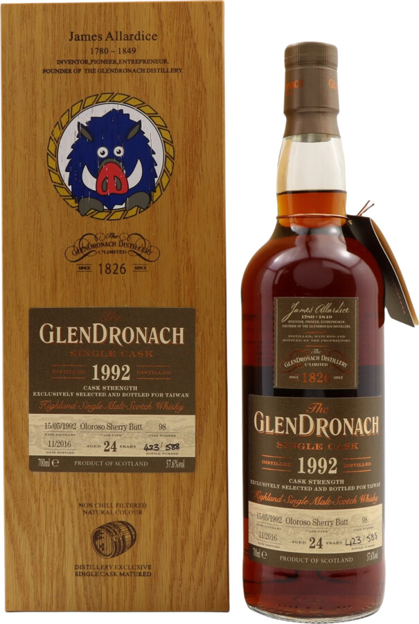 Glendronach 1992 Single Cask Oloroso Sherry Butt Wooden Box 24yo 57.6% 700ml