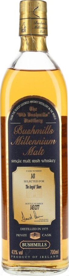 Bushmills 1975 Millennium Malt Cask no.143 Selected for The Angels Share 43% 700ml