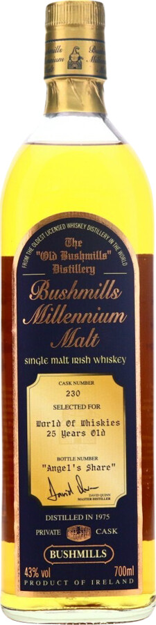 Bushmills 1975 Millennium Malt Cask no.230 Selected for World of Whiskies Angels Share 25yo 43% 700ml